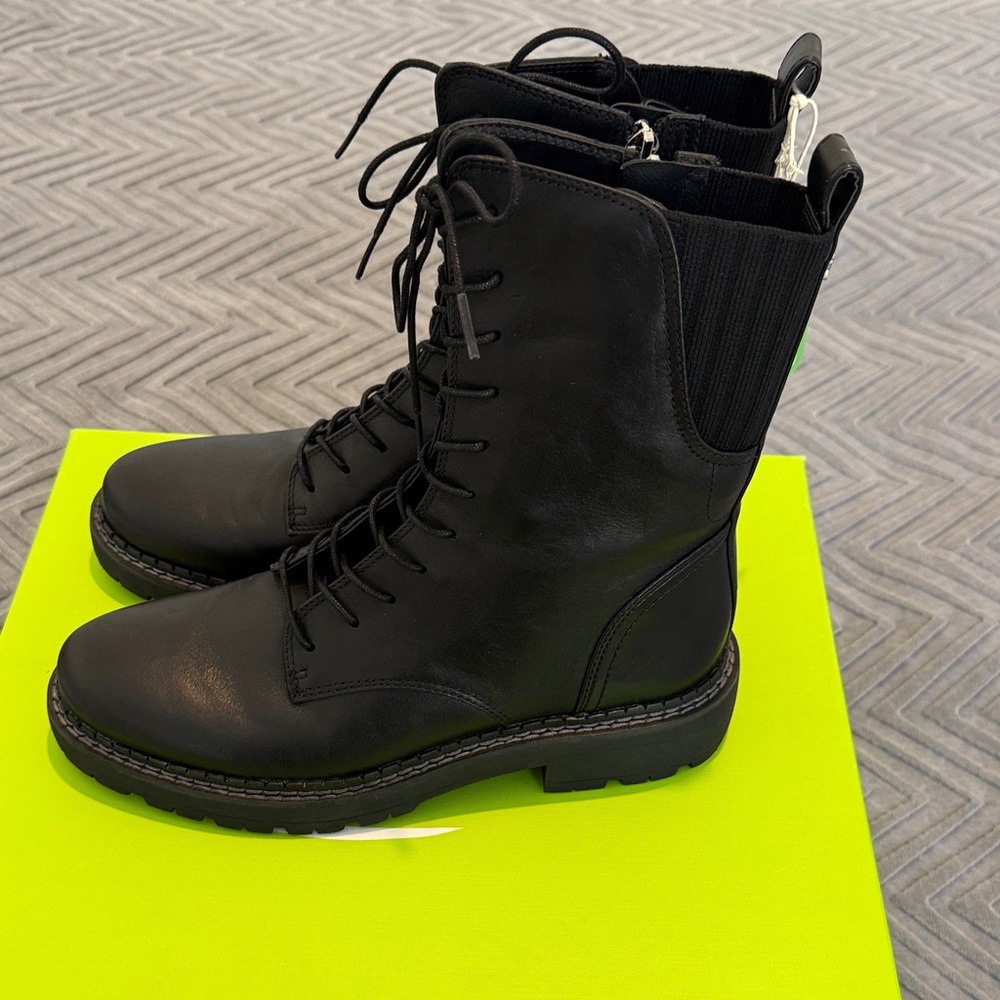NWT Sam Edelman Lex Black Leather Lace Up Combat Boots - Picture 4 of 13